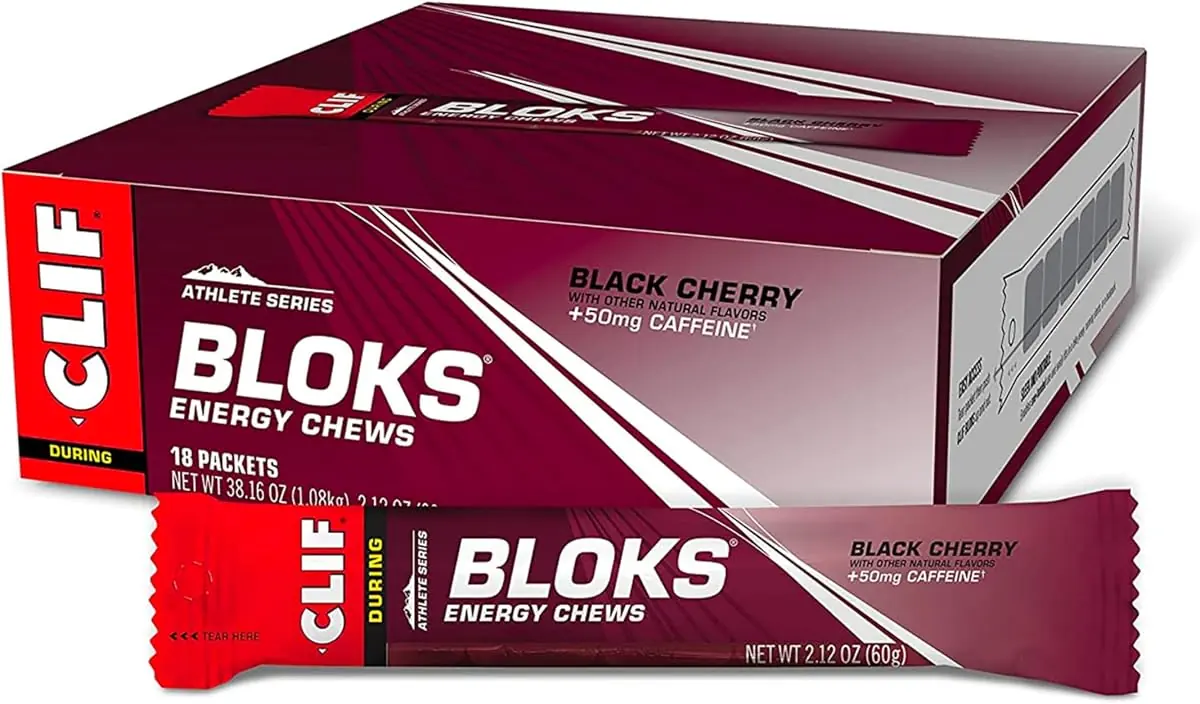 CLIF Bloks Energy Chews, Black Cherry with Caffeine, 18 Packs