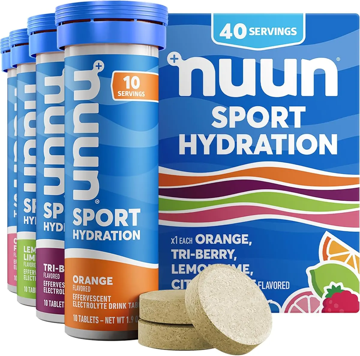 Nuun Sport Electrolyte Tablets, Mixed Flavors, 4 Tubes