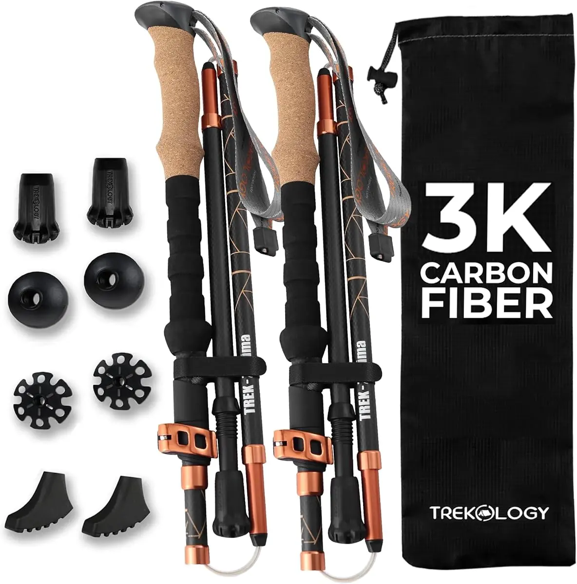 Trekology Trek-Z Prima 3K Carbon Fiber Trekking Poles