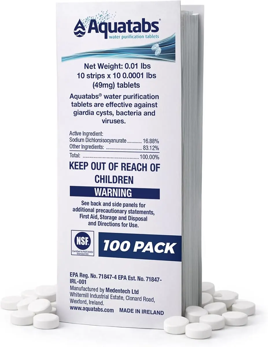 Aquatabs 49mg Purification Tablets, 100 Pack