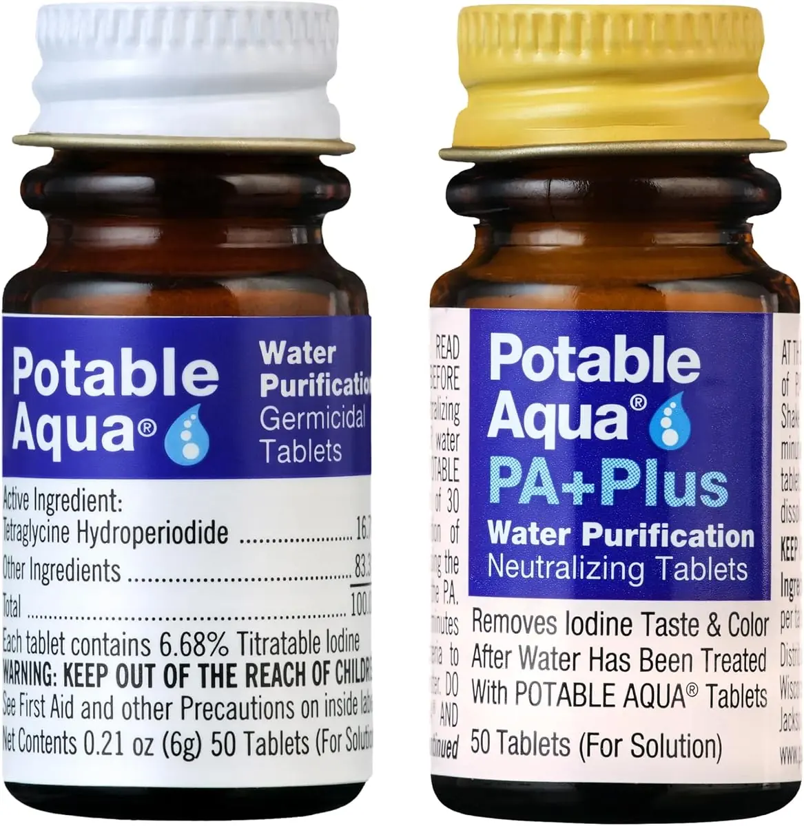 Potable Aqua Tablets with PA Plus, Two 50-Count Bottles